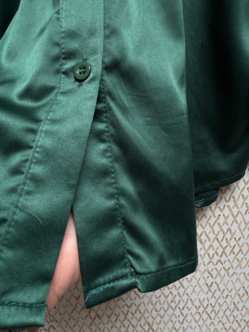 HYFVE Satin Button Down Shirt Forest Green Oversized Silky Blouse Size L - Picture 7 of 9